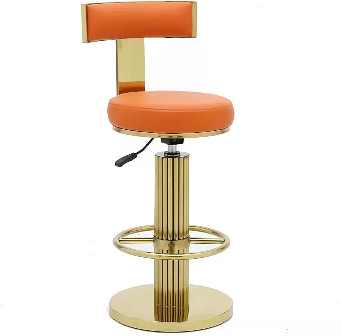 FUNROLUX Counter Height Bar Stools with Back, Modern Adjustable Height Barstools Swivel Bar Chair with Polished Gold Stainless Steel Legs for Kitchen Island Counter Living Room Coffee Shop (Orange)