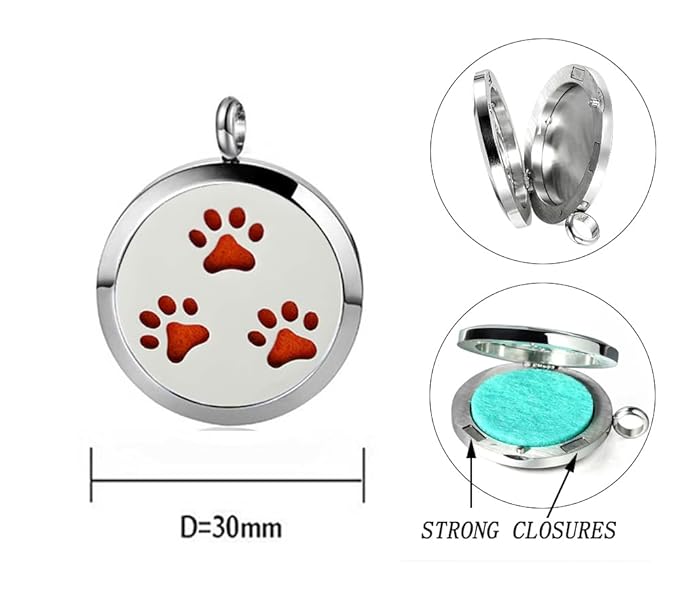 Aromatherapy Essential Oil Diffuser Necklace Stainless Steel lnspirational Locket Pendant（Dog Paw）