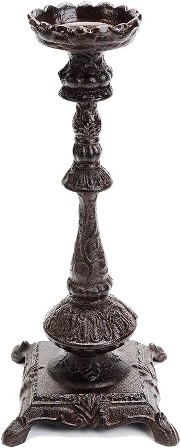 Sungmor Heavy Duty Cast Iron Candlestick Holders - Handcrafted Vintage Candelabra - 37CM/15Inch Tall 1-Head Candle Holder - Decorative Pillar Candle Stand for Christmas Birthday Wedding Home Party
