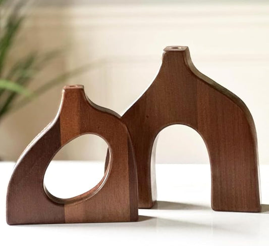 Wooden Vases for Decor Set of 2 - Small Decorative Wood Vase for Faux Flowers & Plants - Modern & Scandinavian Home Decor for Table, Centerpieces, & Living Room