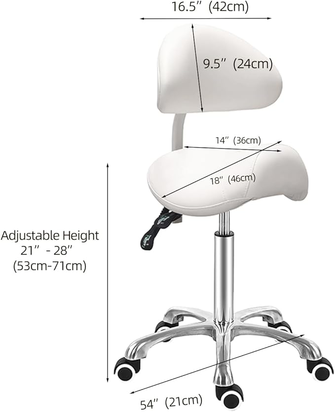 Antlu Saddle Stool Chair with Back Ergonomic Rolling Esthetician Seat for Salon Tattoo Shop Spa Dentist Clinic (Adjustable Backrest, White)