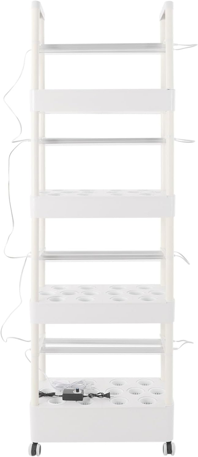 4-Tier Hydroponic Growing Tower Hydroponics Growing System Kit Indoor Outdoor Gardening System with 8.45-Gallon Water Tank & LED Vertical Garden Planter Kits for Homes, Commercial, Botanical Gardens