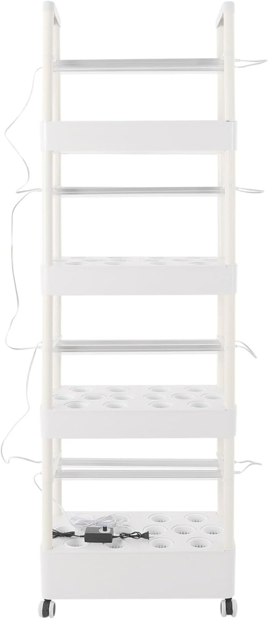 4-Tier Hydroponic Growing Tower Hydroponics Growing System Kit Indoor Outdoor Gardening System with 8.45-Gallon Water Tank & LED Vertical Garden Planter Kits for Homes, Commercial, Botanical Gardens