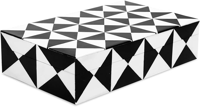 Handicrafts Home Handmade Triangle-B&W Collection Decorative Jewelry Box Organizer – Keepsakes, Trinkets, and Home Decor – Antique Coffee Table Storage, Memory Box, Farmhouse Style Decor, 8x5x2