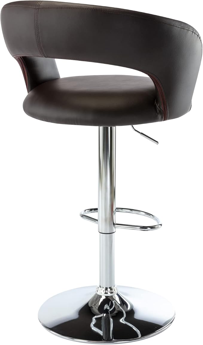 Brage Living Wide Bar Stool, Modern PU Leather Swivel Adjustable Barstool with Hollow Back and Arms, Upholstered Airlift Counter Height Bar Chair for Kitchen Dining (Dark Brown)