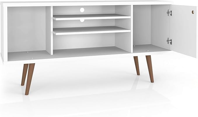 Manhattan Comfort Liberty Mid Century Modern TV Stand for Televisions up to 50 Inches, Bedroom and Living Room Entertainment Center with Storage, Shelves, and Cabinet, 53" Wide, White/3d Print