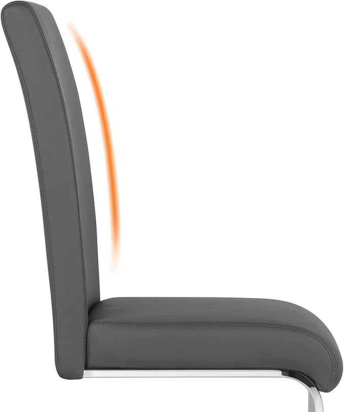 Yaheetech Dining Chairs Set of 4 Modern Faux Leather Upholstered Dining Room Chairs with High Back and Metal Chrome Legs for Kitchen/Living Room/Restaurant, Dark Gray