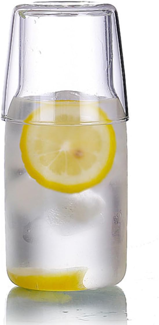 500ml/17oz Bedside Water Carafe Set with Tumbler Glass Set for Bedroom Nightstand, Clear Glass Water Mouthwash Dispenser for Bathroom, Household Juice Water Pitcher, Water Bottle with Lid