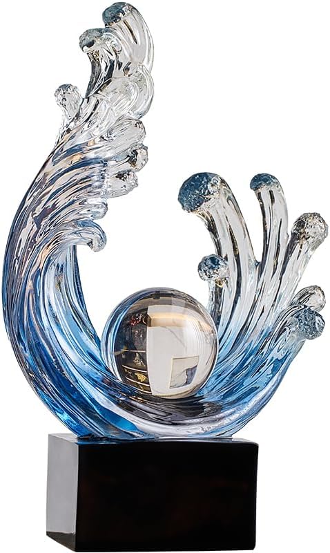 Modern Abstract Decorative Wave Statue, Blue Abstract Art Home Decor,Crystal Ball Art Wave Resin Sculpture, Office Desk Stand, Dining Table Center Decorative Aesthetics (A,Navy-Blue)
