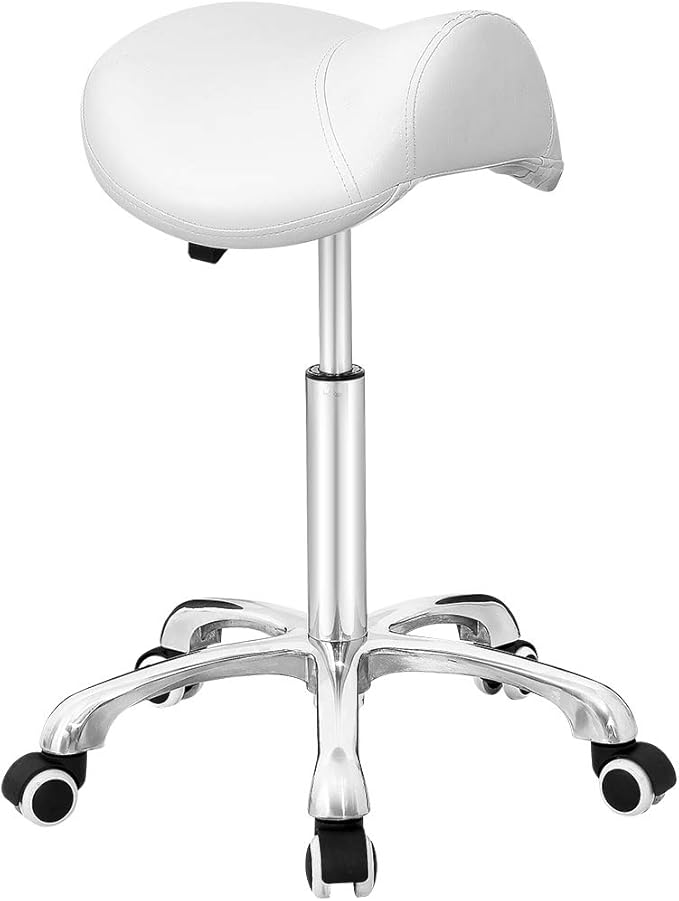 Antlu Saddle Stool Rolling Chair for Office Massage Salon Technician Kitchen Spa Drafting,Adjustable Hydraulic with Wheels (Without Backrest, White)