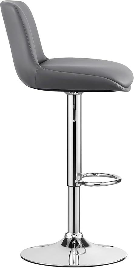 MINCETA Bar Stools,Modern Upholstered Swivel Stool with Back for Bar and Counter Height, Adjustable Height 24" to 34",Set of 3,PU in Dark Gray