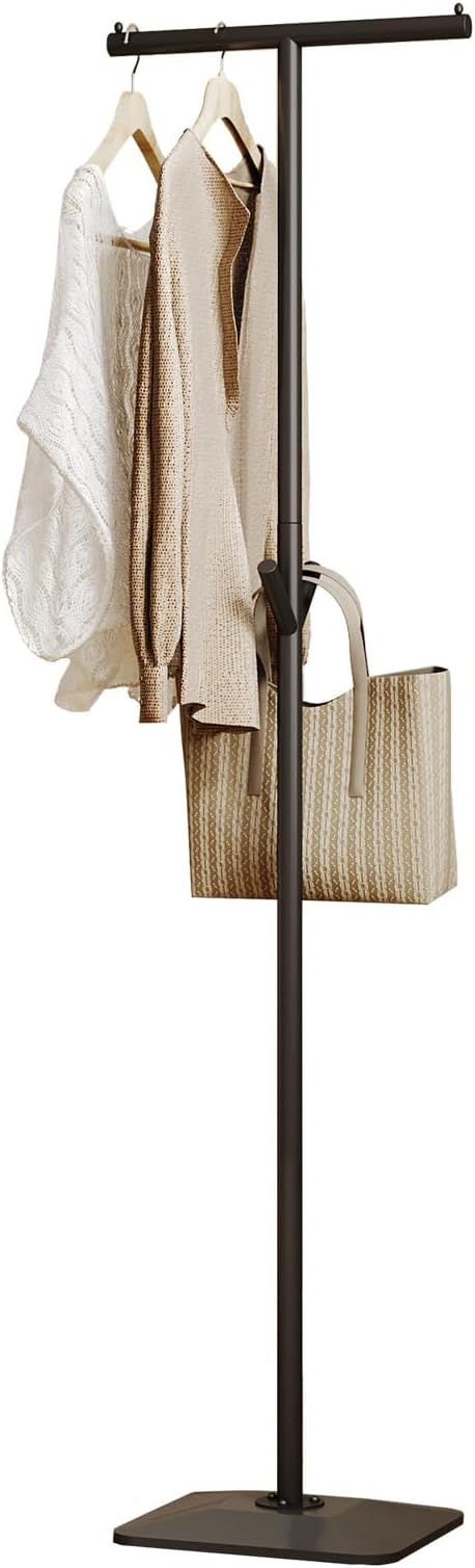 Modern Coat Rack Freestanding,Metal Standing Coat Rack Coat Tree with a geometric cast iron base and hooks,T Shaped Coat Hanger Stand for Coats, Hats, Bags, Purses, for Entryway, Hallway