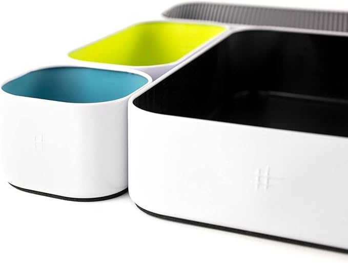 Three by Three Seattle 12 Piece Metal Organizer Tray Set for Storing Makeup, Stationery, Utensils, and More in Office Desk, Kitchen and Bathroom Drawers (2 Inch, Assorted Colors, Stripes)