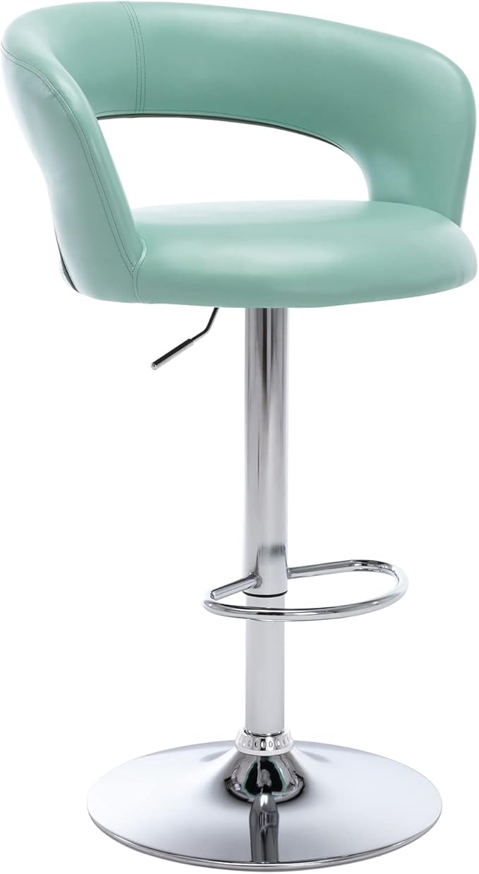 Brage Living Wide Bar Stool, Modern PU Leather Swivel Adjustable Barstool with Hollow Back and Arms, Upholstered Airlift Counter Height Bar Chair for Kitchen Dining (Mint Green)