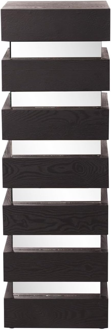 Howard Elliott Stepped Pedestal Accent Table, Black Wood and Mirrored Side End Table for Home Decor, Small Space Pedestal Table for Bedroom, Living Room & Entryway, 12 x 12 x 35.5 Inch, Tall