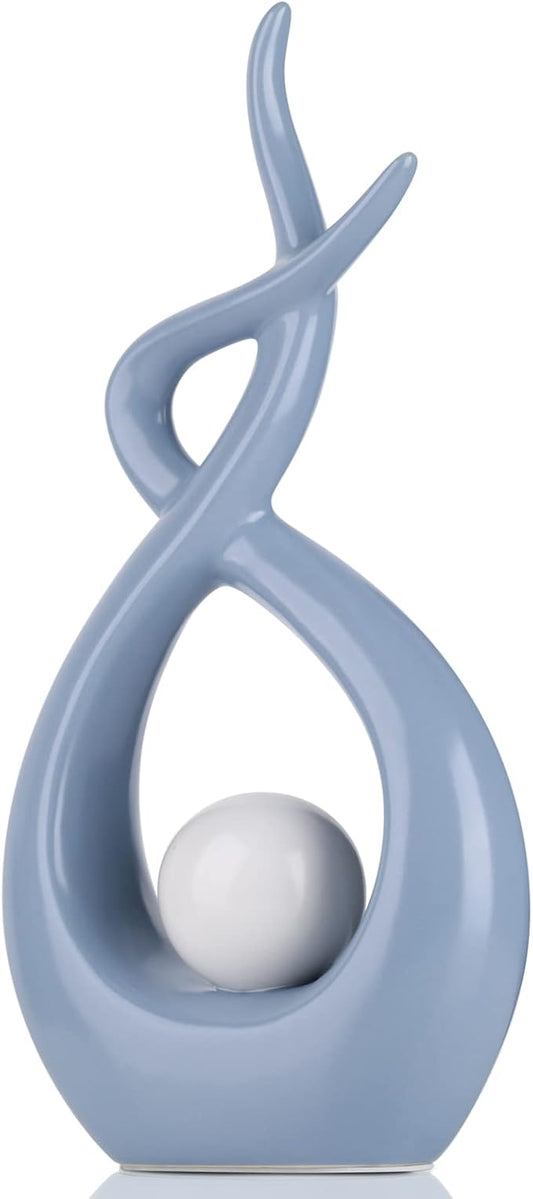 Blue White Modern Sculpture Table Decorations, Ceramic Knick Knacks Statues for Living Room Decor, Tv Stand and Desk Decor, Suitable for Coffee Tables and Shelf Decorations, Great Gift Idea