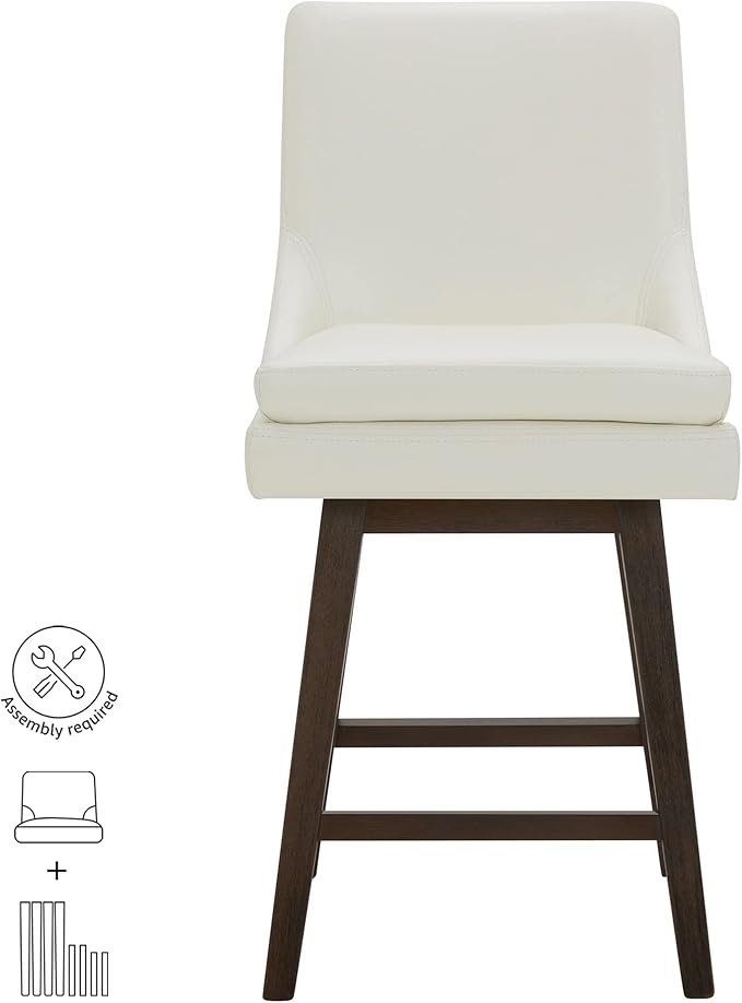 CHITA Counter Height Swivel Bar Stools Set of 3, FSC Certified Upholstered Faux Leather Barstool Chairs with Back, 26.8" H Seat Height, PU Leather in Pure White