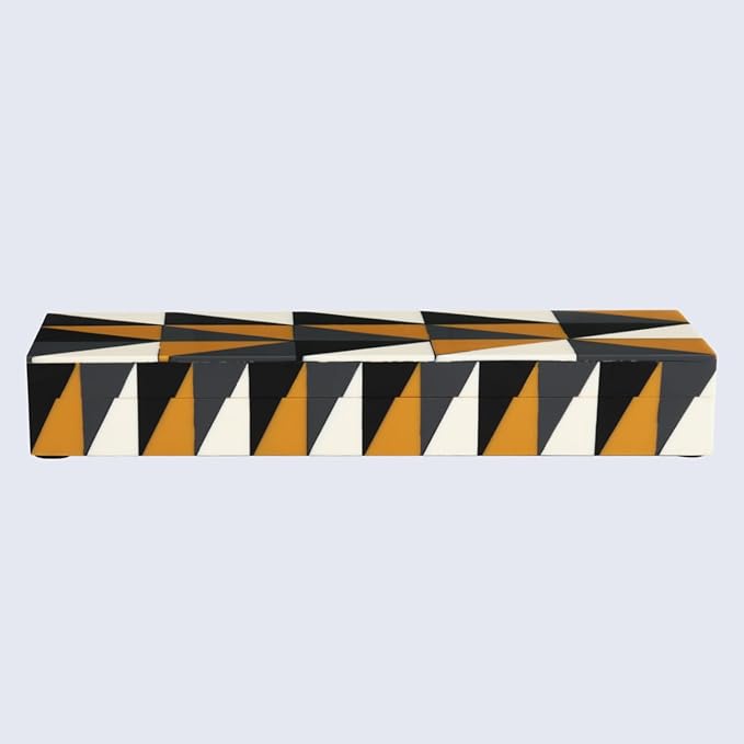 Handicrafts Home Modern Puzzle Decorative Storage Box - Rectangular, Yellow & Black Geometric Pattern - 10x2.5x1.5 Inches - Keepsakes, Trinkets, Home Decor - Coffee Table Storage, Memory Box