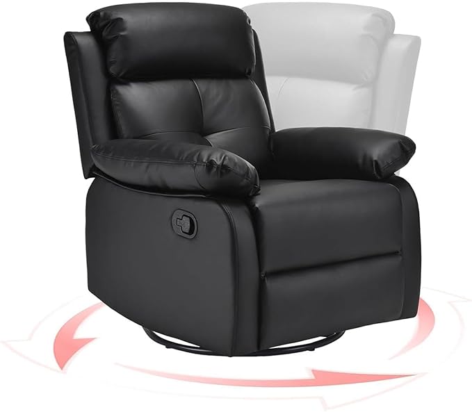 Swivel Rocker Recliner, 360 Swivel Small Recliners with 30 Degree, 90-150 Degree Angle, Faux Leather Lift Chair for Home Theater Seating, Adults, Living Room, Bedroom, Black