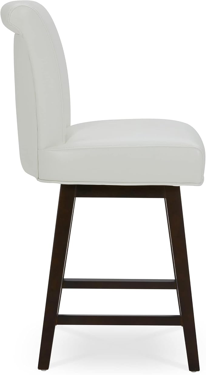 CHITA 26 Inch Counter Height Swivel Bar Stools Set of 3, FSC Certified Modern Upholstered Faux Leather Swivel Barstool Chair with Back, White
