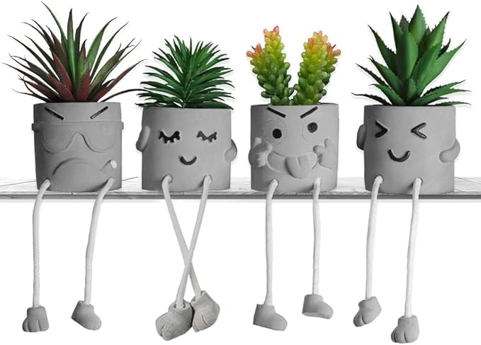 MAKHOT Artificial Succulents Potted Plant Set, Faux Succulents Office Decorations for Work Desk, Fake Plant Wall Shelf Decor for Gift, Bathroom Small Plants Decoration, Mini Plants Window Sill Decor