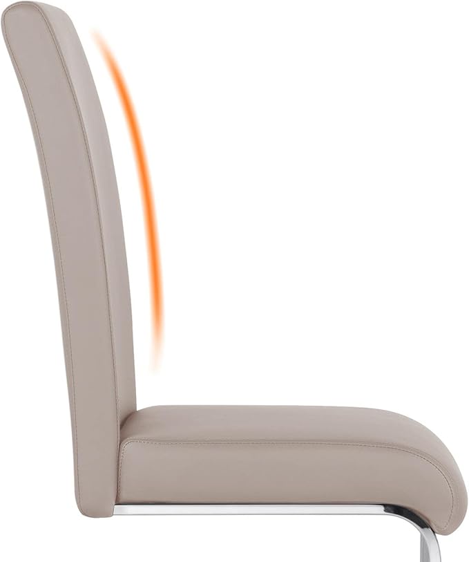 Yaheetech Dining Chairs Set of 2 Modern Faux Leather Upholstered Dining Room Chairs with High Back and Metal Chrome Legs for Kitchen/Living Room/Restaurant, Light Brown