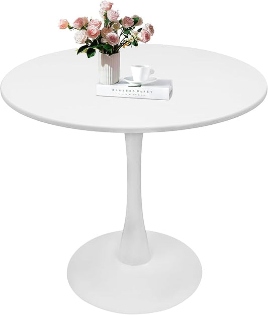 Round White Dining Table, 31.5" Tulip Table, Round Dining Table with Pedestal Base, White Dining Table for 1-4 Person, Mid-Century Leisure Table for Kitchen, Living Room, Restaurant, Cafe