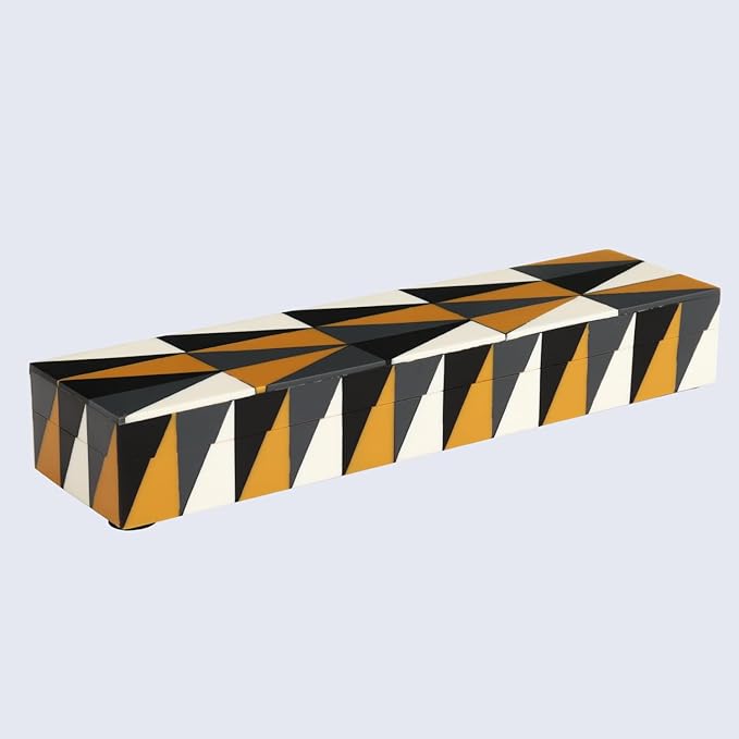 Handicrafts Home Modern Puzzle Decorative Storage Box - Rectangular, Yellow & Black Geometric Pattern - 10x2.5x1.5 Inches - Keepsakes, Trinkets, Home Decor - Coffee Table Storage, Memory Box