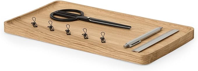 Oakywood Handcrafted Wooden Catchall Tray - Wooden Desk Organiser - Made in The EU - Natural Wood Desktop Storage - Customizable in 3 Sizes - Natural Oak - 36x20 cm (14.1"x7.9")
