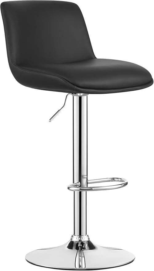 MINCETA Bar Stools,Modern Upholstered Swivel Stool with Back for Bar and Counter Height, Adjustable Height 24" to 34",Set of 4,PU in Black.