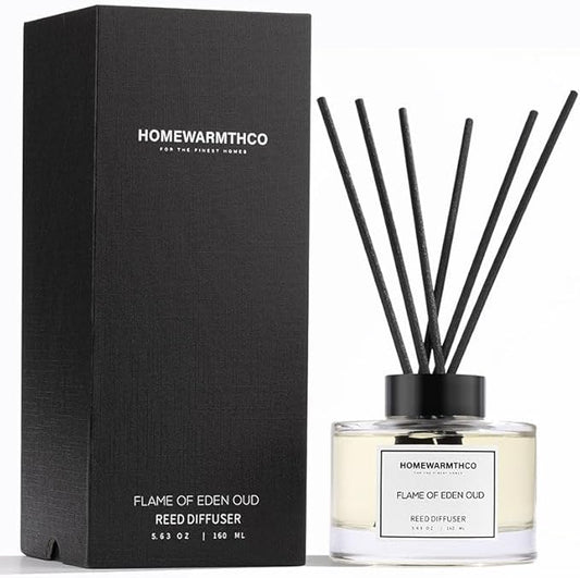 Flame of Eden Oud Reed Diffuser Set - Luxury Fragrance Reed Diffusers for Home, Office & Bathroom Décor - Long-Lasting Scent Sticks Diffuser with Non-Toxic Oils (5.63 oz)