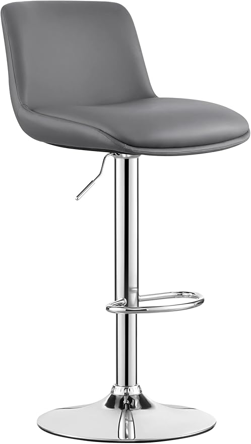 MINCETA Bar Stools,Modern Upholstered Swivel Stool with Back for Bar and Counter Height, Adjustable Height 24" to 34",Set of 3,PU in Dark Gray