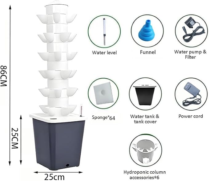 Hydroponics Growing System, 30 pods Hydroponics Tower Growing System Indoor Vertical Garden Planter Indoor Smart Garden Kit with Pump and Movable Water Tank Vegetable Plant Gift for Gardening Lover