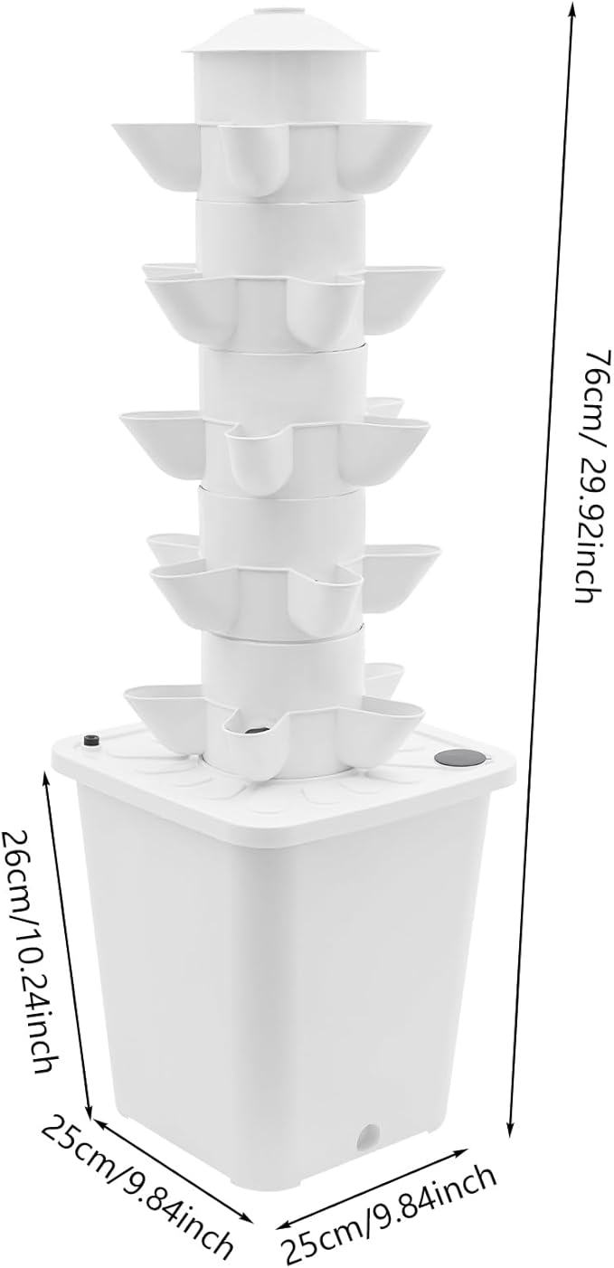 Hydroponics Growing System, 25-Plants Hydroponic Growing Kit Indoor Vertical Tower System Kit with Water Pump & Plug Nursery Germination Kit for Gardening Lover (White)