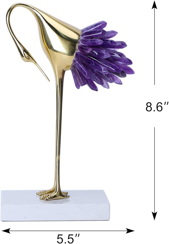 Gold Decor Accents,Brass Birds Statues Gold Home Decor Modern Crystal Decor Ornaments for Living Room, Bedroom, Office Desktop, Cabinets (Purple C)