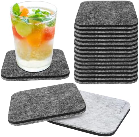 A&A Wonders Premium Felt Coasters for Drink, Two-Tone Reversible, Absorbent Felt Protects Furniture, Table, Anti Slip, Suitable for Drinks & All Table Types (Light Gray/Dark Gray, Square 18 Pack)