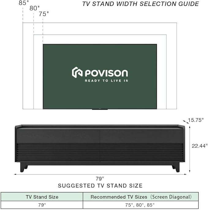 POVISON Fully-Assembled Mid Century Modern TV Stand with Legs, 78.74" Wood Media Console with Adjustable LED Light, Entertainment Center with Storage for Living Room