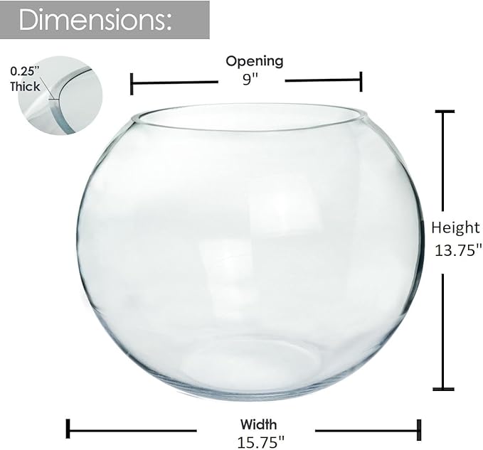Craft And Party, Fish Bowl Vase, 14" Height x 16" Width Glass Fish Bowl Vase, Bubble Bowl vase for Terrarium, Flower vase Centerpiece