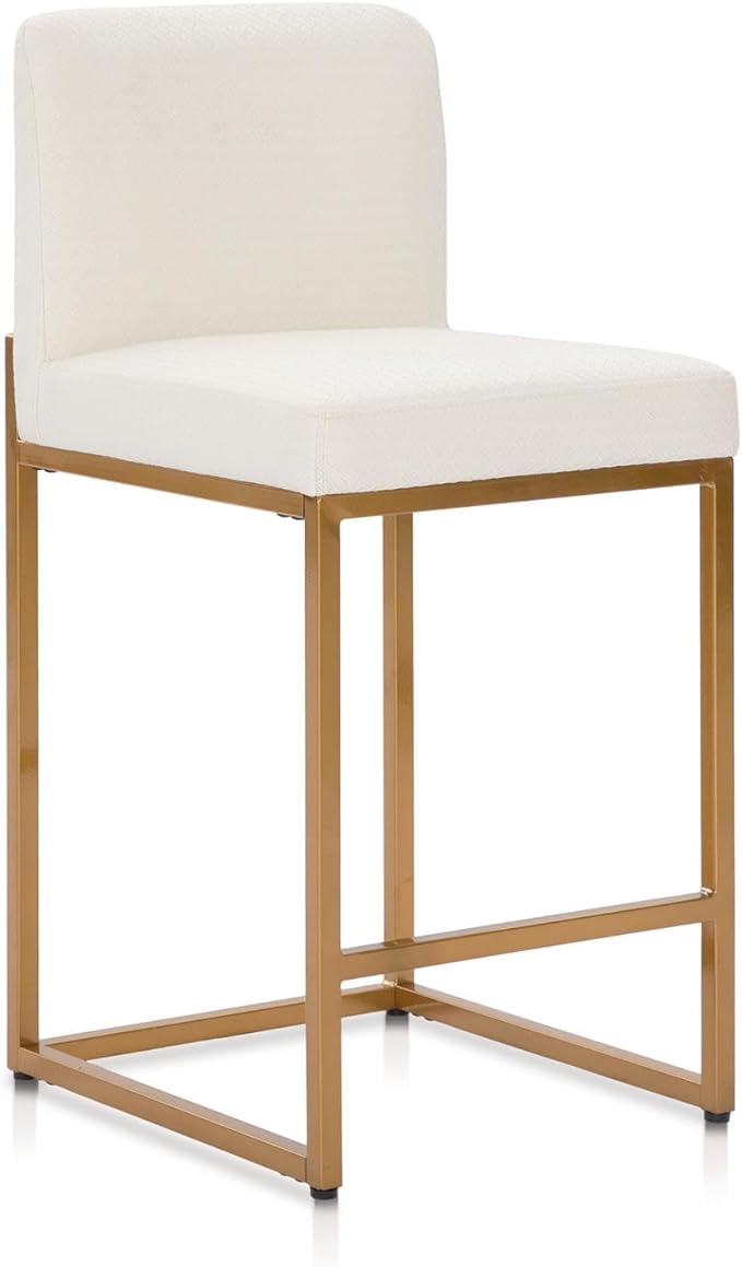 Sophia & William White & Gold Bar Stools, Counter Height Bar Stools with Backs, Modern PU Leather Bar Chairs, 24 Inch