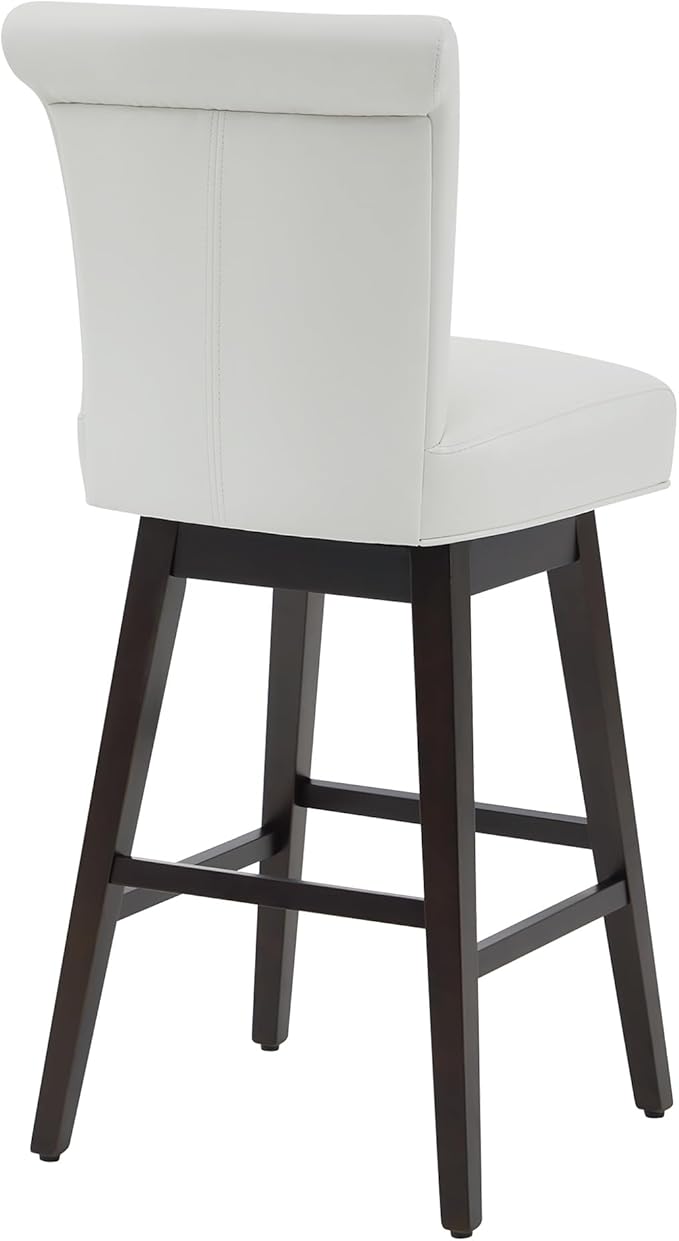 CHITA 30 Inch Counter Height Swivel Bar Stools Set of 2, FSC Certified Modern Upholstered Faux Leather Swivel Barstool Chairs with Back, White