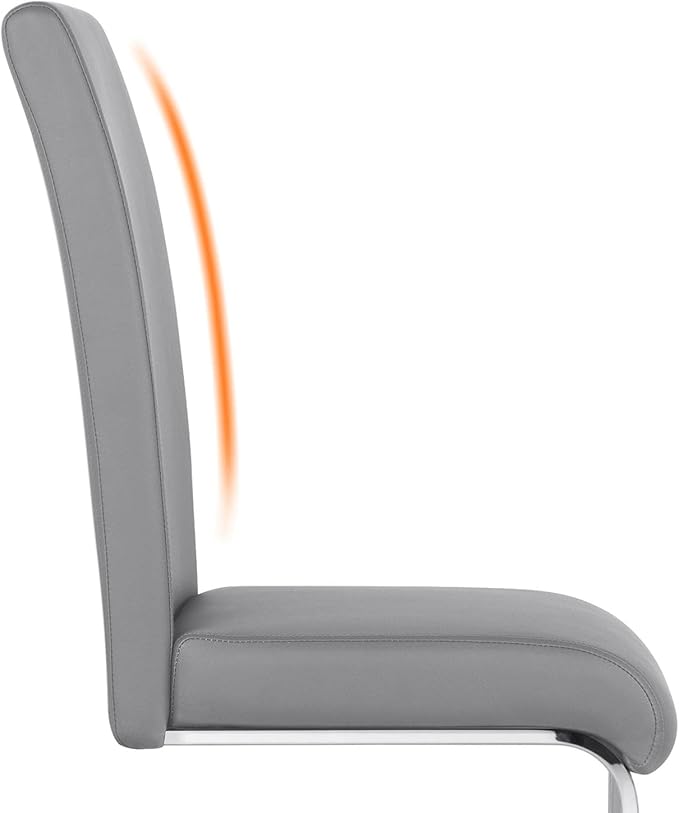 Yaheetech Dining Chairs Set of 4 Modern Faux Leather Upholstered Dining Room Chairs with High Back and Metal Chrome Legs for Kitchen/Living Room/Restaurant, Light Gray