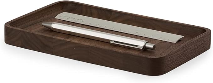 Oakywood Handcrafted Wooden Catchall Tray - Wooden Desk Organiser - Made in The EU - Natural Wood Desktop Storage - Customizable in 3 Sizes - Natural Walnut - 20x12 cm (7.9"x4.7")