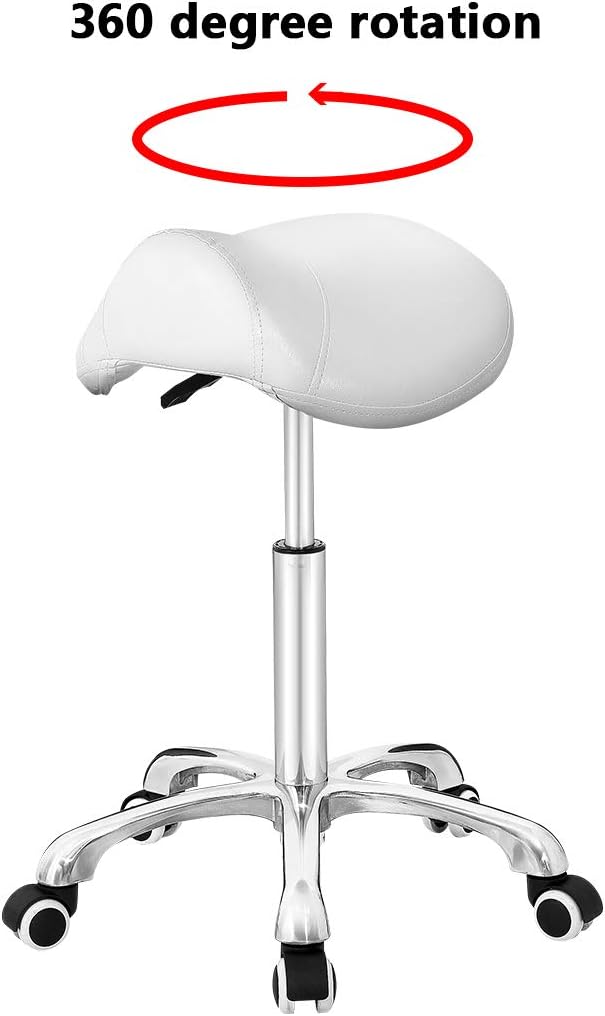 Antlu Saddle Stool Rolling Chair for Office Massage Salon Technician Kitchen Spa Drafting,Adjustable Hydraulic with Wheels (Without Backrest, White)
