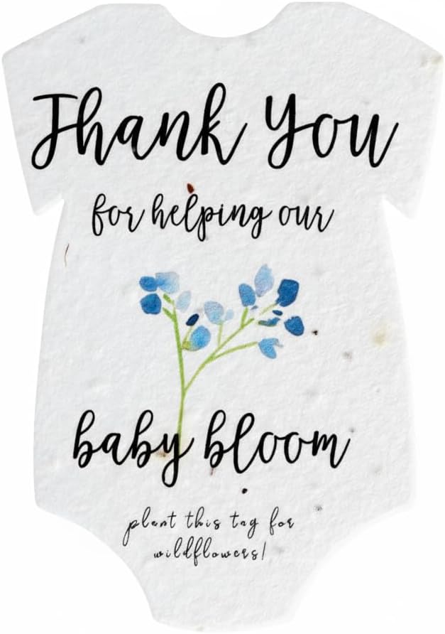 Plantable Onesie Seed Paper – 15 Blue Baby Shower Favors for Guests with Wildflower Seeds, Baby Shower Gifts for Guest