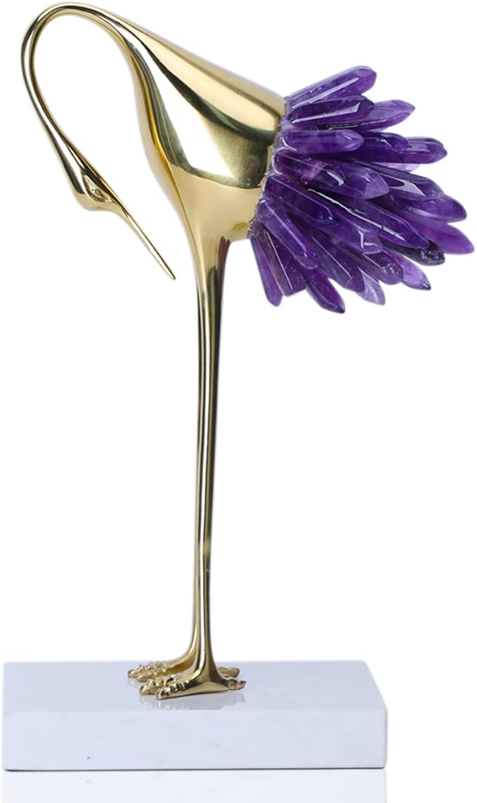 Gold Decor Accents,Brass Birds Statues Gold Home Decor Modern Crystal Decor Ornaments for Living Room, Bedroom, Office Desktop, Cabinets (Purple C)