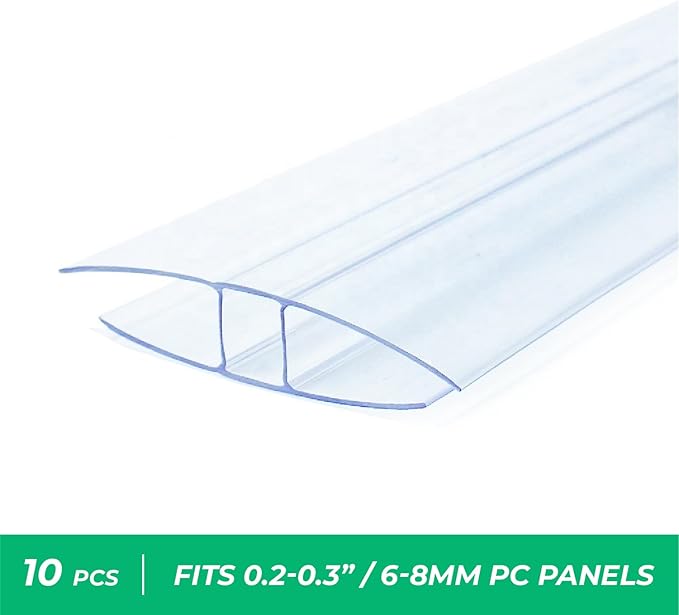 Greenhouses Polycarbonate Greenhouse Panels Connectors - Fit 6mm or 8mm Twin-Wall Polycarbonate Panels, Join 2 Pieces of Panels Together, 4-Foot Length, 10 Pieces (H Connectors 8mm-4ft)