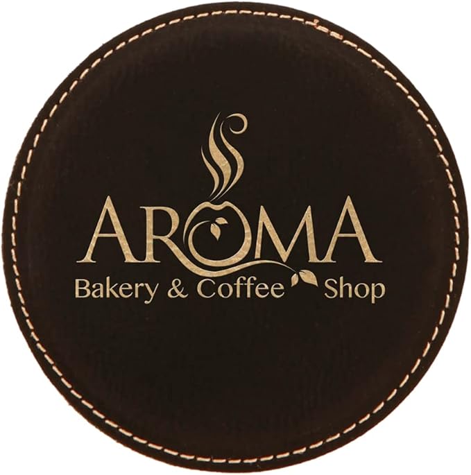 Custom Engraved Coasters | Personalized Leather Coaster | Set of 6 | Drink Coasters with Holder | Laser Engraved | Tabletop Protection | Gift for Couples (Round 4", Black w/Gold)