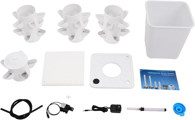 7-Tier Hydroponic Growing Tower, 35-Plant Indoor Gardening System w/Automatic Water Circulation, Vertical Aeroponic Tower Garden for Herbs, Vegetables, Fruits (White, 35-Plants)