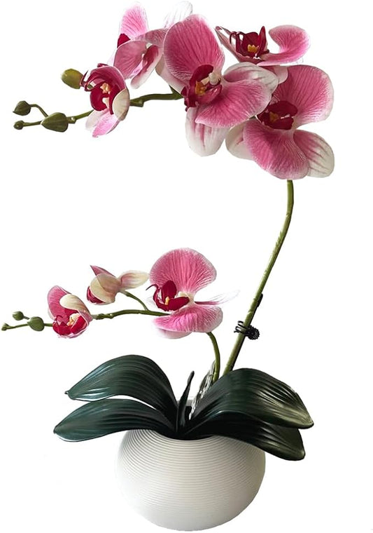 LESING Artificial Potted Orchid Flower for Table Centerpieces,Real Touch Fake Orchid Flowers in Vase for Home Decoration (Style 5,Pink)