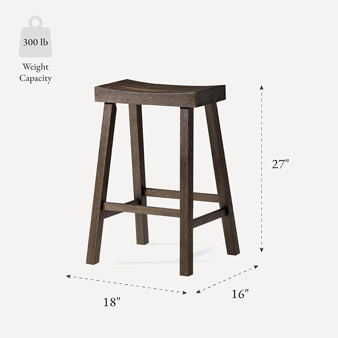 Maven Lane Kitchen Bar Stool, Modern Farmhouse Wood Counter Barstool, Kitchen Island Stool, Counter Height Bar Stools for Kitchen, Wide Seat Backless Bar Stools, Vincent 26", Antiqued Brown, Set of 2